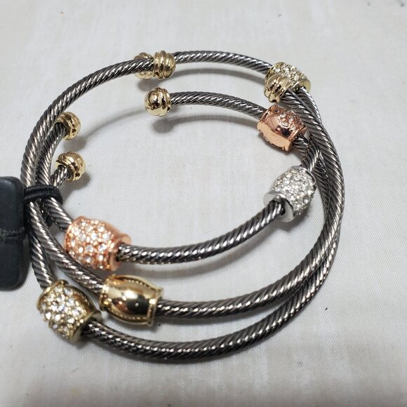 Armani Exchange Mixed Metal Cable Cuff Bracelets – Set of 3 - Picture 8 of 12